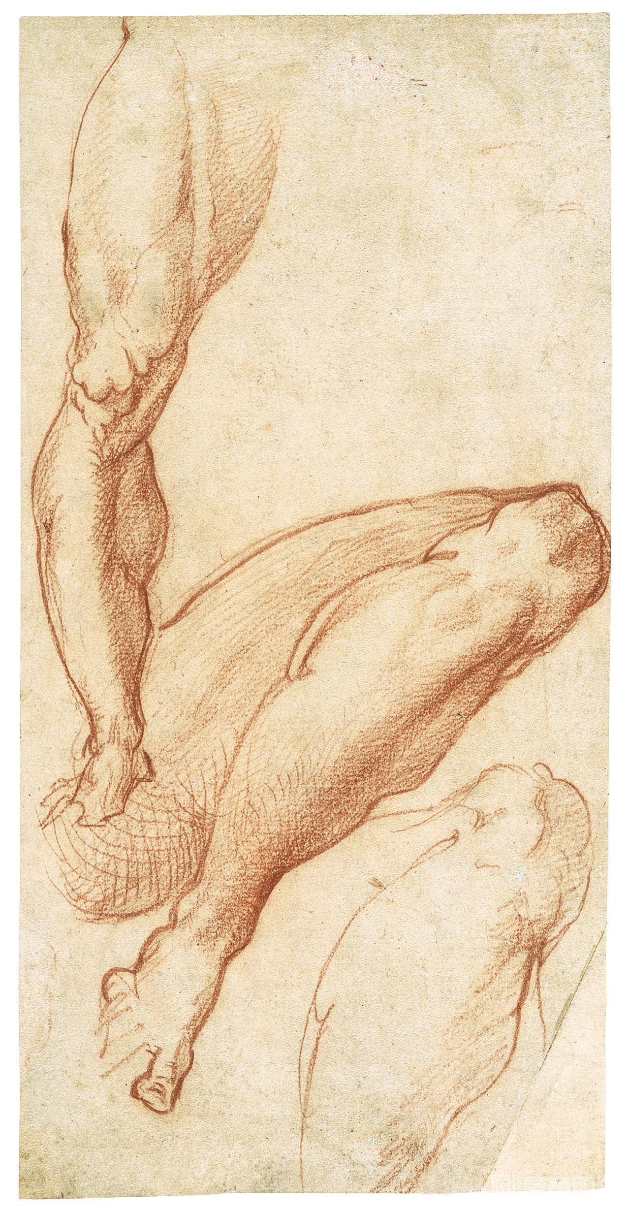 素描-西班牙普拉多美术馆素描藏画-Mini, Antonio-Tres estudios de un pierna derecha-1393